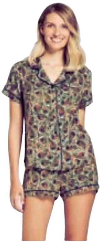 Notched Collar Sleep Set (Short Sleeve, Shorts Bottom)